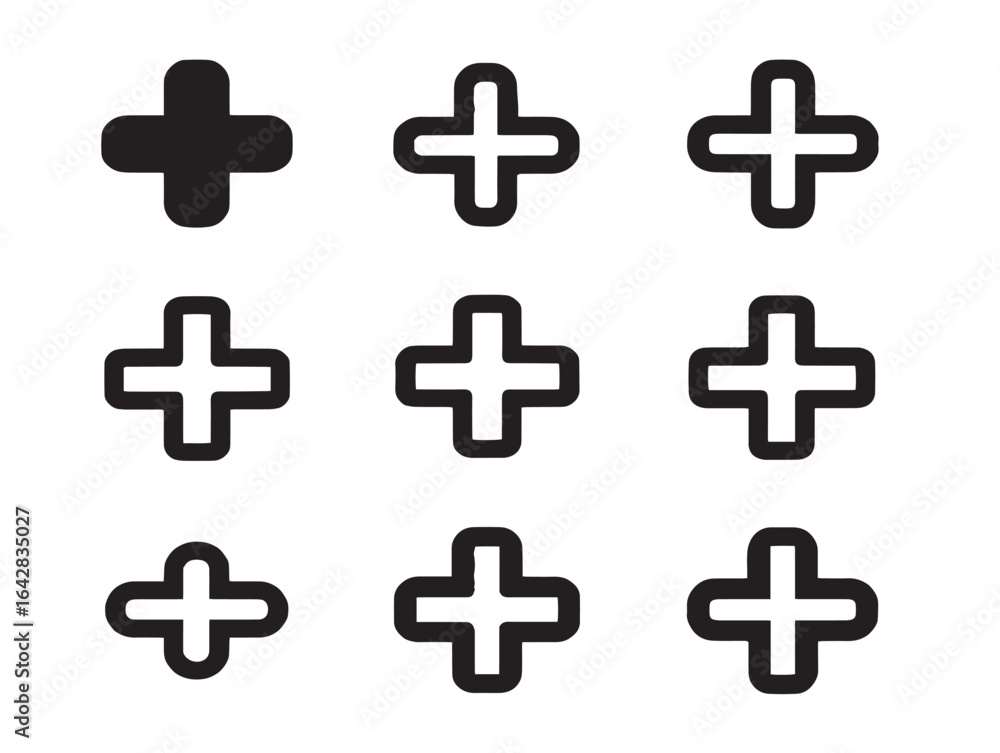 Obraz premium Sleek Plus Add Icons Set for Modern Digital Design Projects