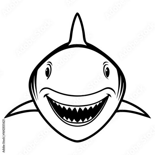 Fierce cartoon shark drawing with open mouth isolated on white background