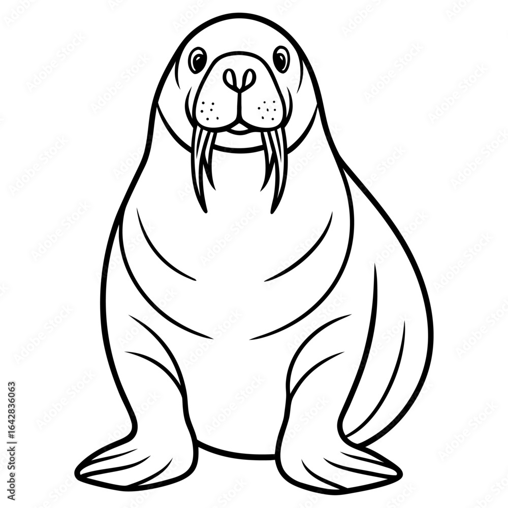 Obraz premium Cartoon walrus sitting, isolated on white background