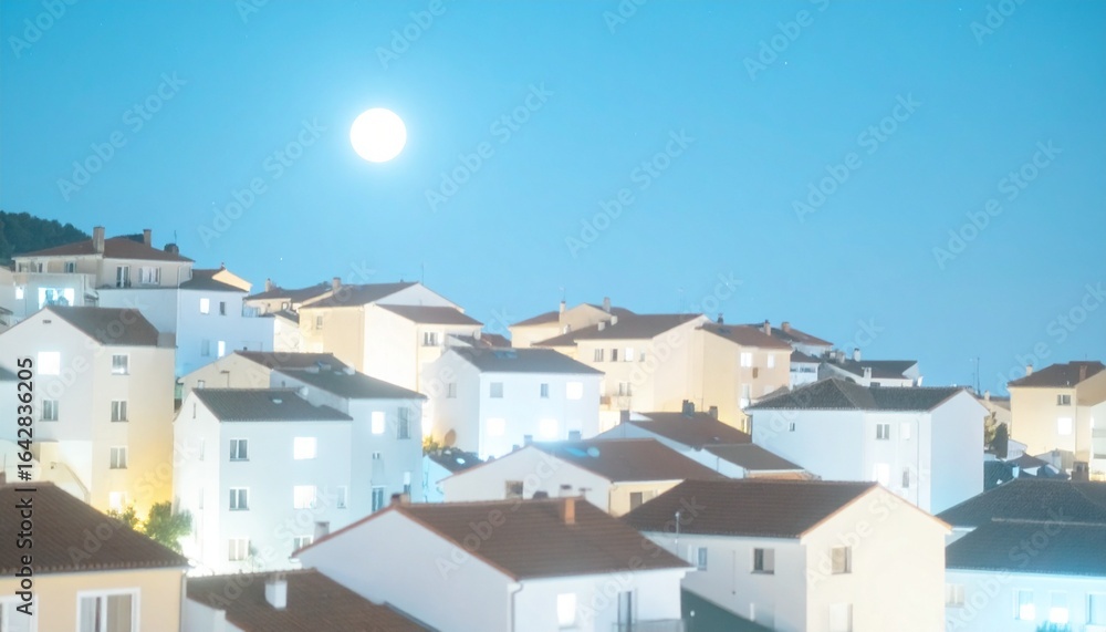 Fototapeta premium 美しい月夜の夜の街並み