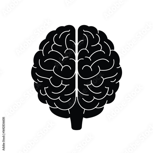 Black silhouette of a human brain with intricate details on a white background Vector illustration of
