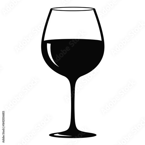 Black silhouette of a wine glass filled with dark liquid on a white background Vector illustration of