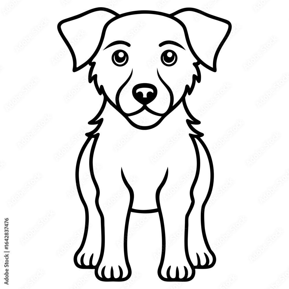 Fototapeta premium Cute cartoon puppy dog sitting, isolated on white background