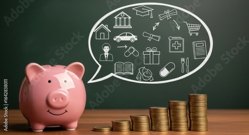 Piggy bank dreams of future investments and goals