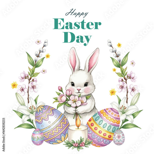 Happy easter day background in watercolor style