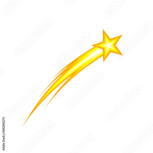 shooting star icon, yellow trail comet with glowing star shape fast motion graphic element for decoration celebration astronomy celestial design isolated object illustration
