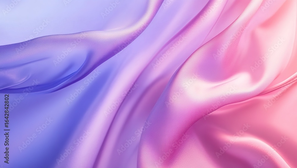 Obraz premium A close-up of the violet and blue gradient background, with smooth silk fabric flowing in the center, creating an elegant and luxurious atmosphere. The texture is glossy and delicate