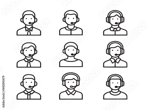 Professional support agent icon set in clean vector style