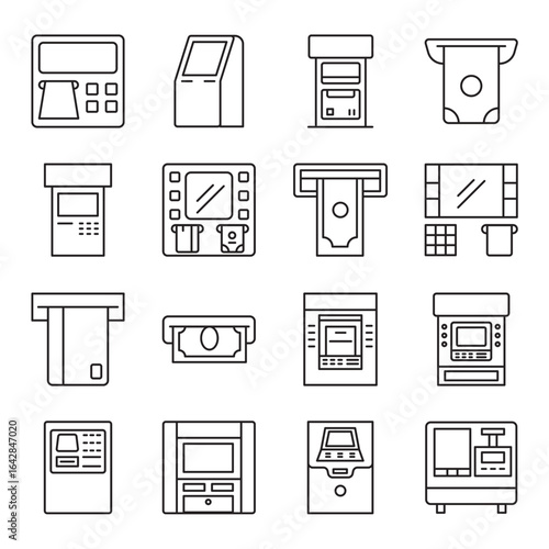 ATM set of web icons in line style. atm, automated teller machine, atm machine and bank atm. Vector illustration.