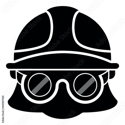 Vector art of workers hard hat and safety goggles silhouette isolated on white background
