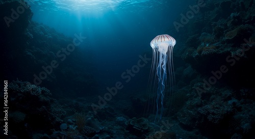 glowing jellyfish in deep sea, ultra detailed ocean background