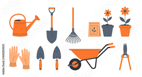 Gardening Tools and Supplies Illustration for Landscaping Projects and Horticultural Designs, Perfect for Garden Centers and DIY Gardening Guides