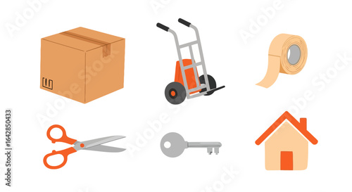 Moving Essentials Flat Vector Illustration Set for Real Estate, Relocation Services, and Home Organization Projects, Suitable for Infographics, Educational Material, and Web Design