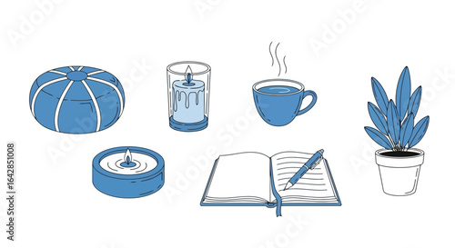Serene Self-Care Illustration Featuring Cozy Elements and a Peaceful Aesthetic, Ideal for Relaxation, Wellness, and Mindfulness Content.