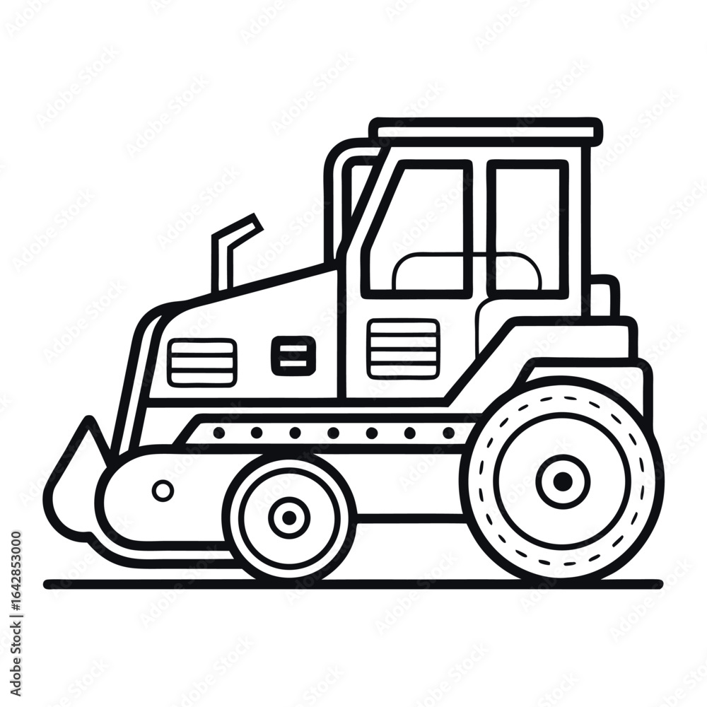 Fototapeta premium Vector art of road roller construction vehicle icon isolated on white background