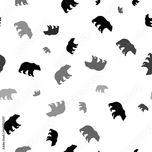 Seamless vector pattern with bear icons, creating a creative monochrome background with rotated elements. Illustration on transparent background