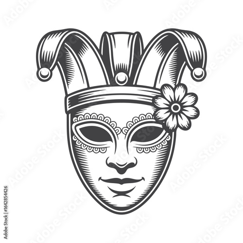 Venetian Jester Mask with Flower Detail Venetian mask jester hat