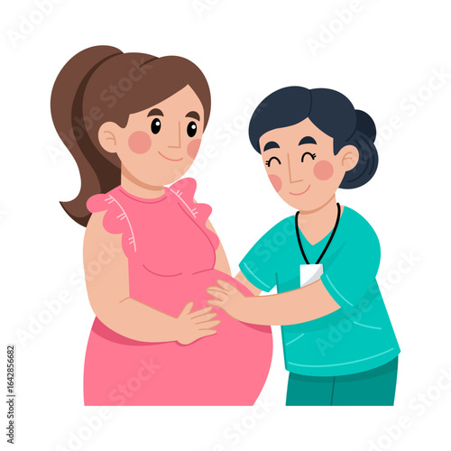 Pregnant woman receiving care from a medical professional, a supportive scene of prenatal check-up.