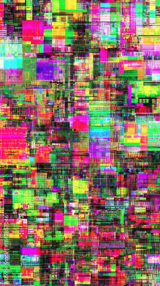 Fototapeta premium Vibrant, pixelated digital art with distorted colors and lines