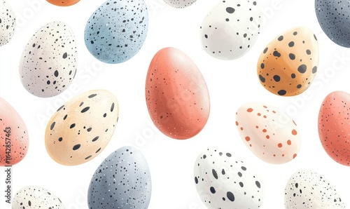 Easter eggs arranged in a seamless repeating pattern on a white background, symbolizing springtime and festive occasions, Generative AI