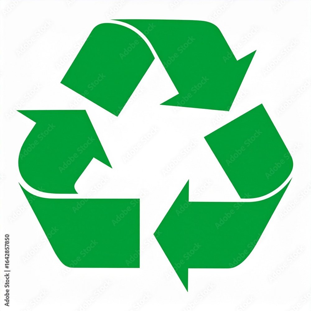 Obraz premium Green recycling symbol with three arrows forming a triangle, representing sustainability and environmental responsibility.