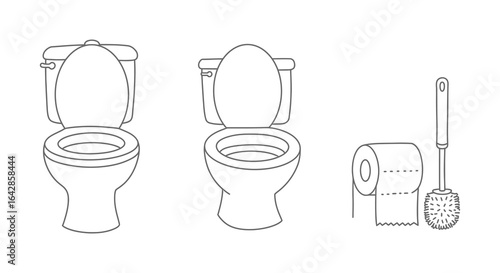 Line Drawing of Toilet with Accessories
