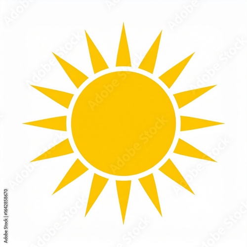 A bright yellow sun icon with radiating triangular rays, centered on a white background.