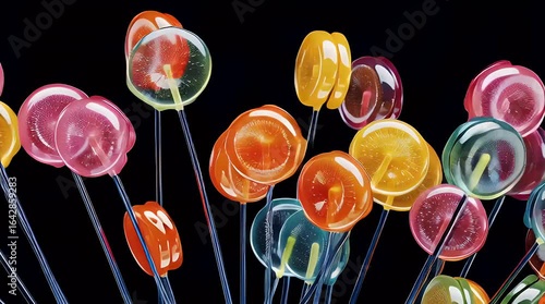 Colorful lollipop bunch on black background