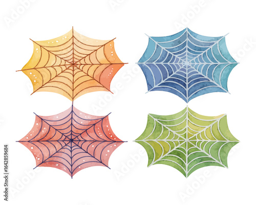 set of watercolor Spider Web vector illustration isolated on white background