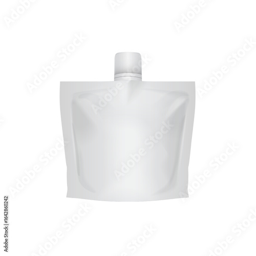 Blank white pouch packaging, likely for a beverage or food product.
