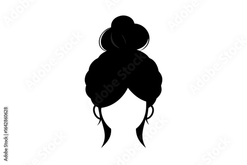 messy bun silhouette icon, woman hair black symbol