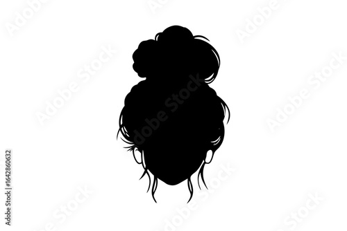 woman hair silhouette vector, messy bun black symbol