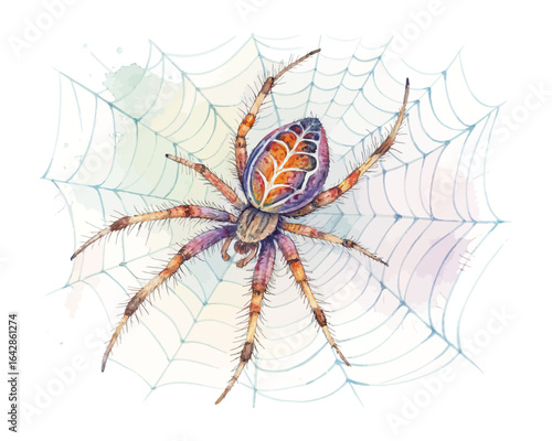 watercolor Spider Web vector illustration isolated on white background