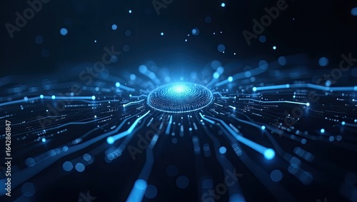 Abstract digital network design with glowing lines and points.