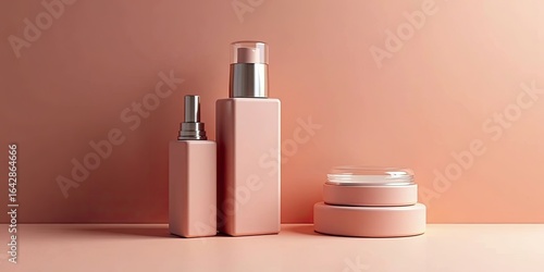 Wallpaper Mural Three elegant, light pink cosmetic containers on a peach background. Torontodigital.ca