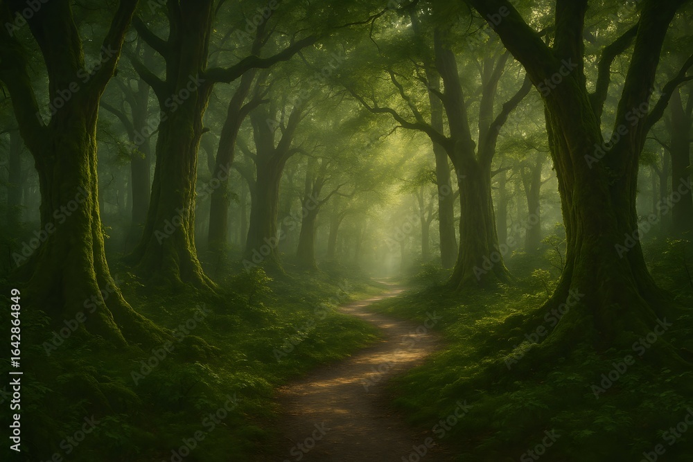 Naklejka premium A Magical Path Leading Through An Enchanted Forest