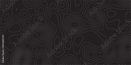 Abstract white on black background Topographic line map pattern. Contour elevation topographic and textured Background Modern design with black background with topographic wavy patted.	
