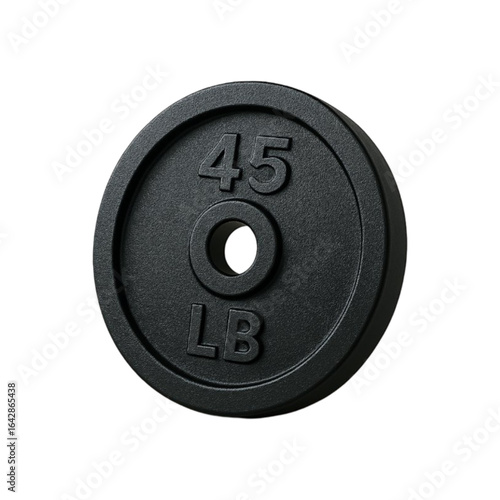 Black 45 pound weightlifting plate isolated on transparent background