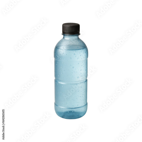 Clear plastic bottle filled with water and condensation isolated on transparent background