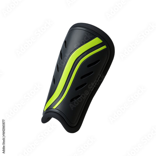 Black and neon yellow soccer shin guard isolated on transparent background