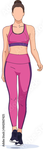 Woman in Pink Athletic Wear with Hair in a Bun.