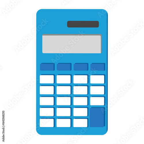 Blue graphic calculator with white buttons and display on white background