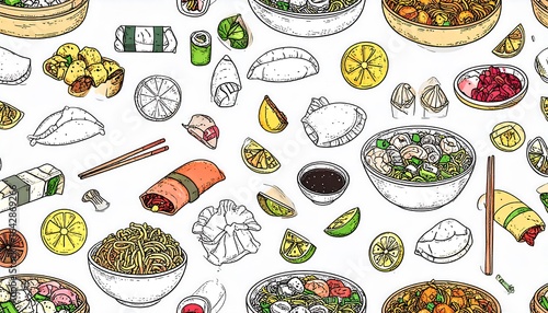 Asian food illustration pattern