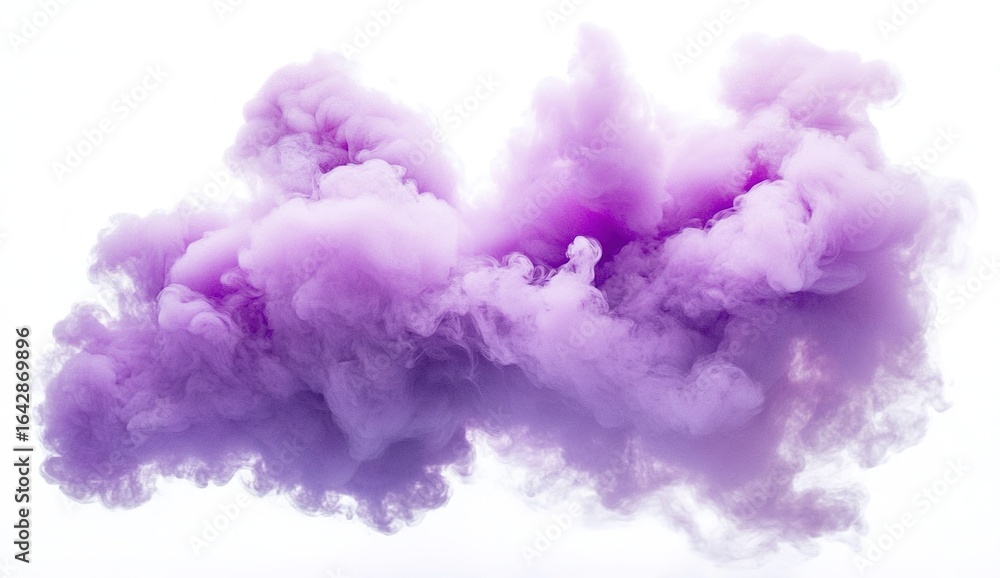 Fototapeta premium A purple cloud of smoke floating in the air, with pink highlights against a white background.