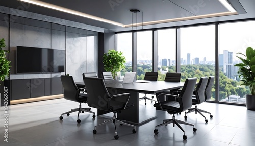 Modern meeting room with city view (1)