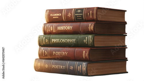 Pile of antique books of different topics, a symbol of learning.