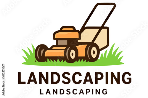 Lawn care service showcasing a modern landscaping mower on grass vector logo design graphic for business 