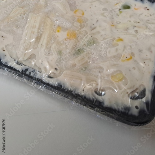 Delicious white sauce pasta close-up