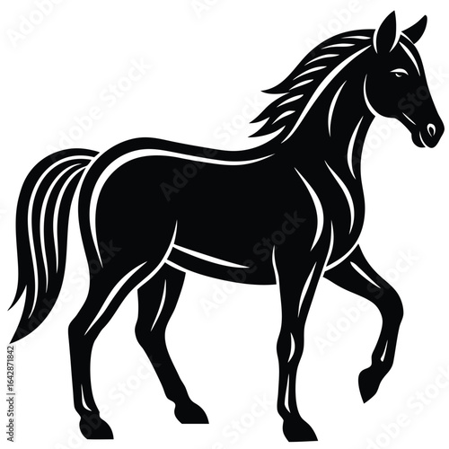 Elegant black horse silhouette in a dynamic stance