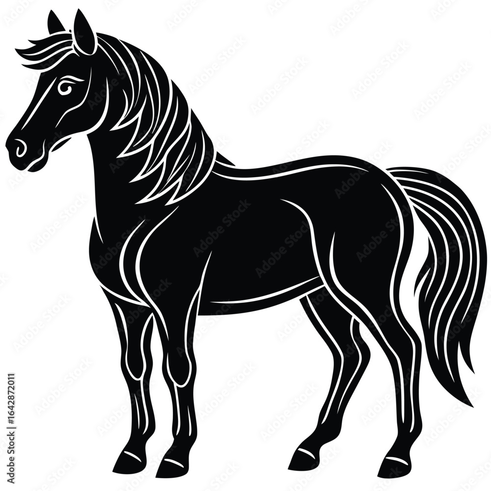 Obraz premium Elegant black horse silhouette standing proudly